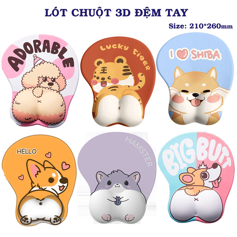 Miếng Lót Chuột 3D Kê Cổ Tay Siêu Dễ Thương Có Đệm Chống Mỏi Cổ Tay, Trơn Trượt