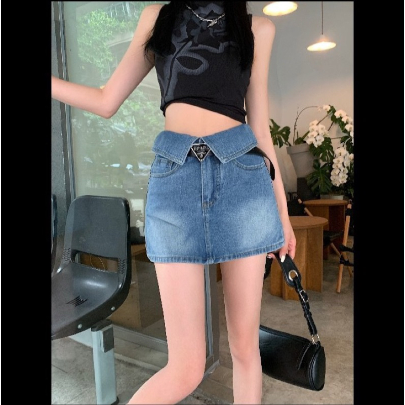 Chân váy jean cạp gập màu xanh, màu khói dáng cao siêu đẹp có lót trong hottrend-hàng có sẵn | BigBuy360 - bigbuy360.vn