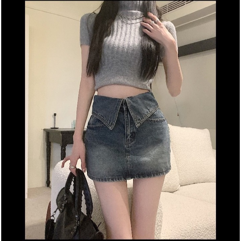 Chân váy jean cạp gập màu xanh, màu khói dáng cao siêu đẹp có lót trong hottrend-hàng có sẵn | BigBuy360 - bigbuy360.vn