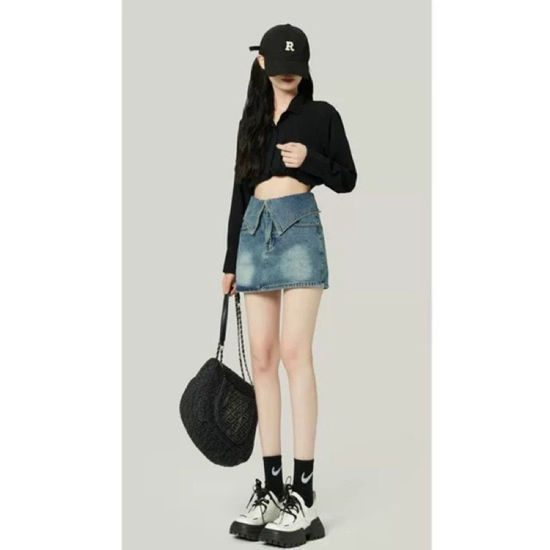 Chân váy jean cạp gập màu xanh, màu khói dáng cao siêu đẹp có lót trong hottrend-hàng có sẵn | BigBuy360 - bigbuy360.vn