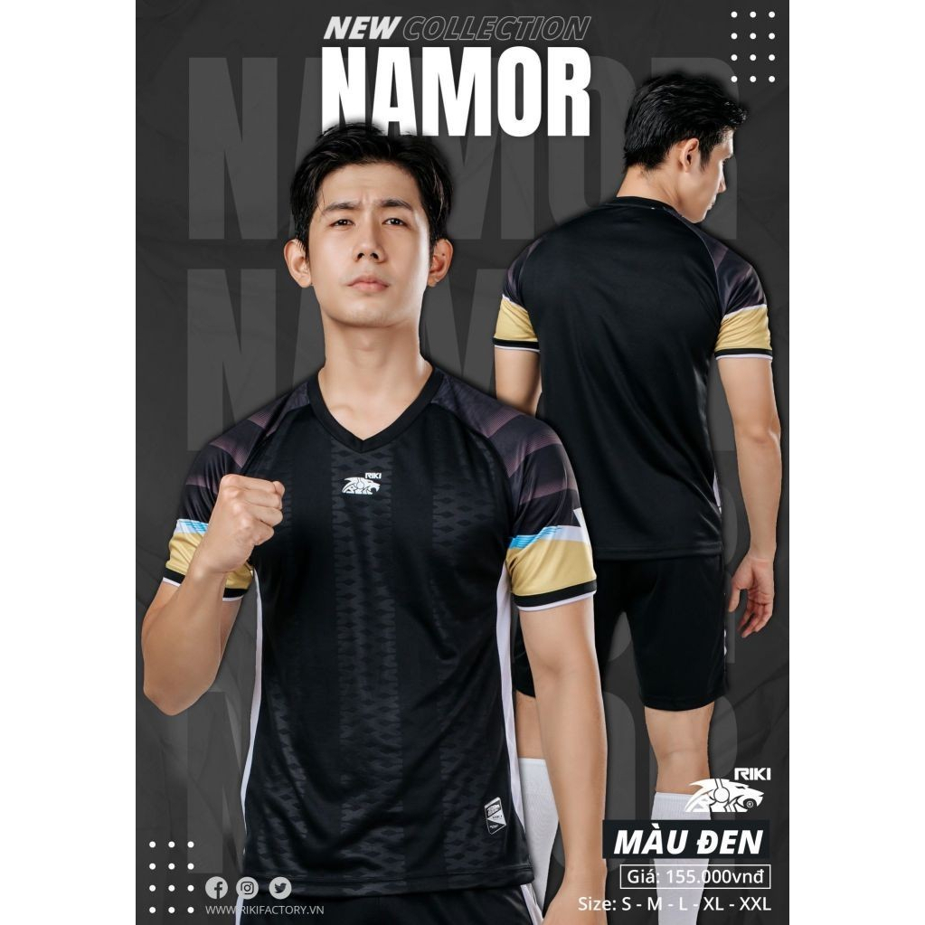 Đồ đá banh không logo RIKI NAMOR màu đen CÓ IN tên số theo yêu cầu
