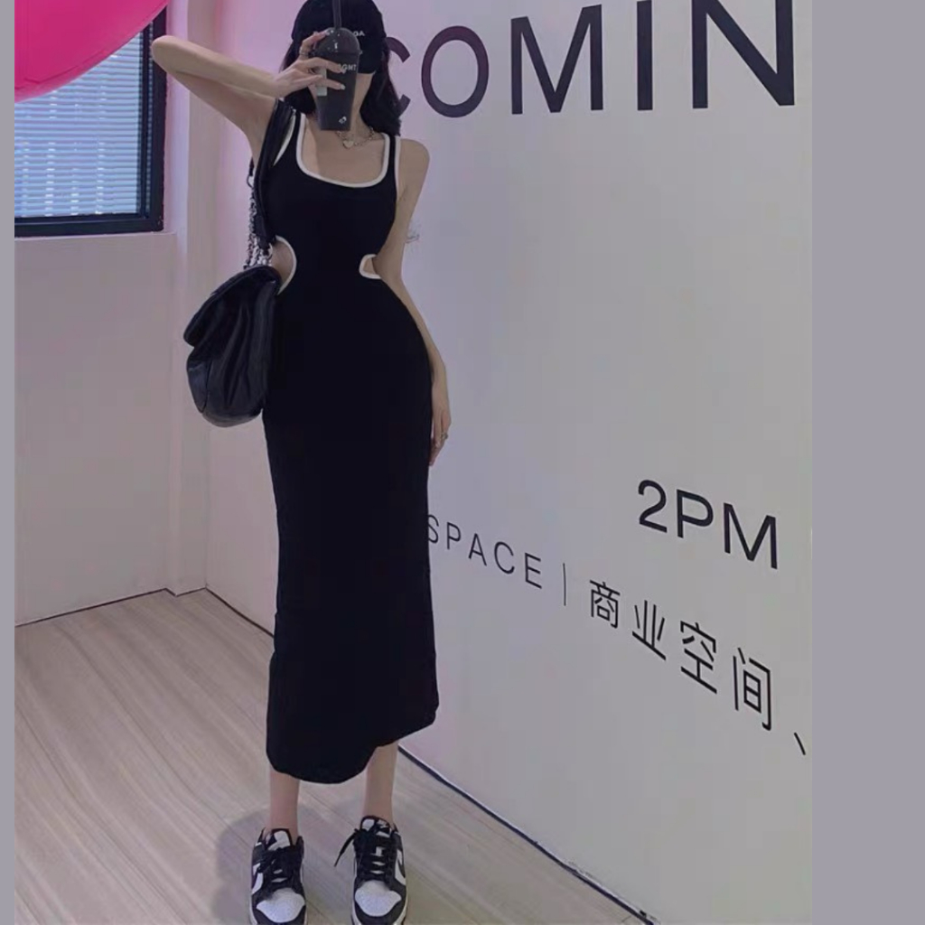 Đầm Body Viền Phối Tạo Kiểu Khoét 2 Bên Eo Sexy Dễ Thương Phong Cách Hàn Quốc -D40