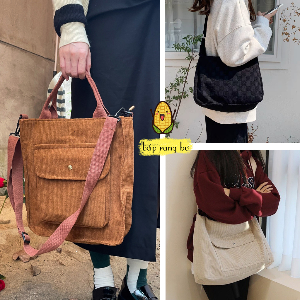 Túi vải nhung đeo chéo tote nam nữ unisex đi học đi làm đi chơi du lịch đựng sách a4 Baprangbo2312