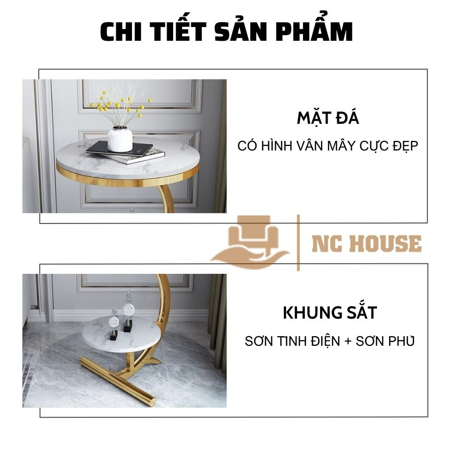 Kệ, Bàn góc, Bàn trà sofa NC HOUSE mặt đá vân mây khung sắt sơn tĩnh điện nội thất phòng khách cafe ban công NC01 | BigBuy360 - bigbuy360.vn
