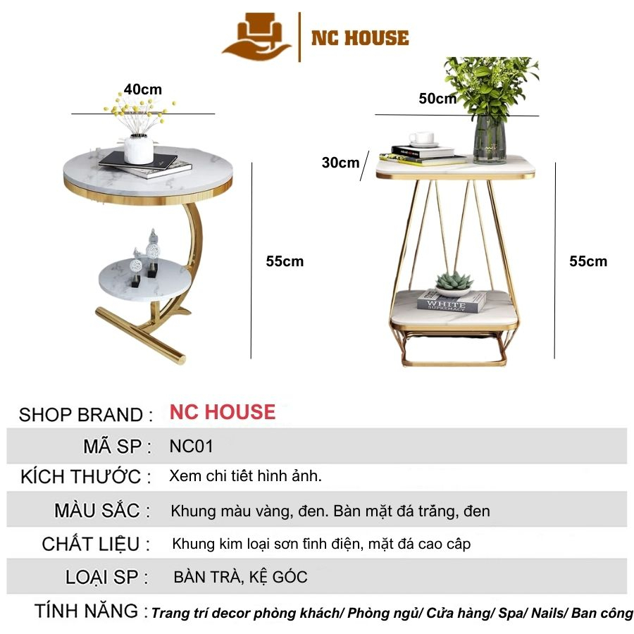 Kệ, Bàn góc, Bàn trà sofa NC HOUSE mặt đá vân mây khung sắt sơn tĩnh điện nội thất phòng khách cafe ban công NC01 | BigBuy360 - bigbuy360.vn