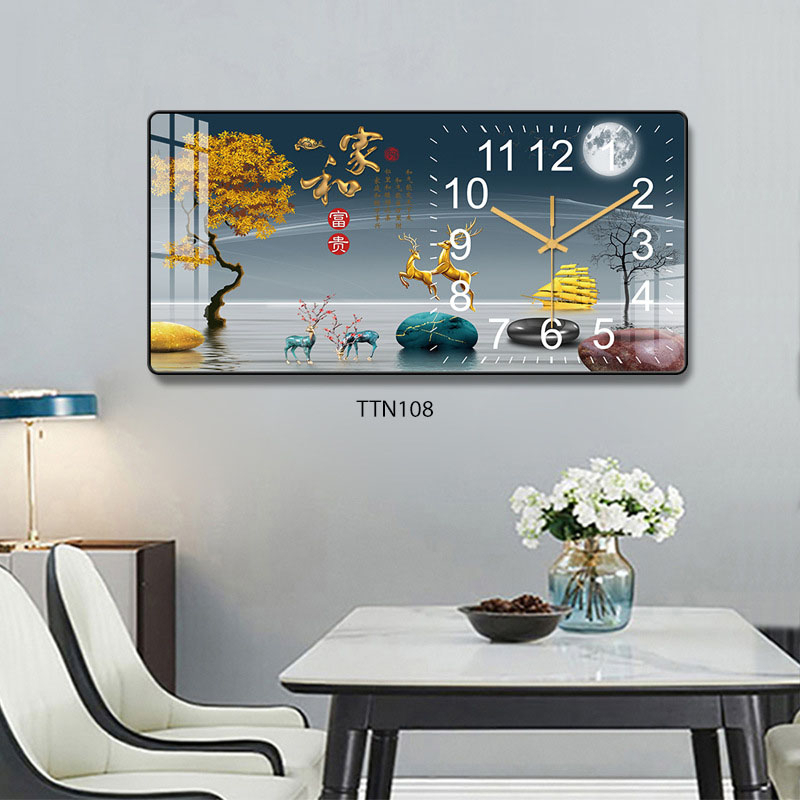 Tranh Đồng Hồ Tráng Gương 5D Khung Cảnh Trìu Tượng May Mắn - Simple House, Trang Trí Phòng Khách, Decor Phòng Làm Việc.