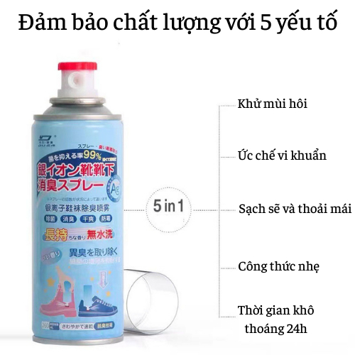 Chai xịt khử mùi hôi giày dép Nano bạc, xịt khử mùi hôi chân khó chịu lên đến 24h - dung tích 260ml - Huy Tưởng