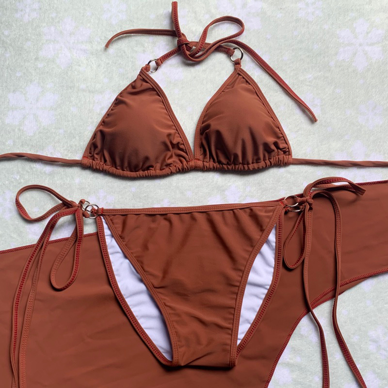 Bikini,đồ đi biển sexy, set 3 món kèm quây màu nâu sang chảnh | BigBuy360 - bigbuy360.vn