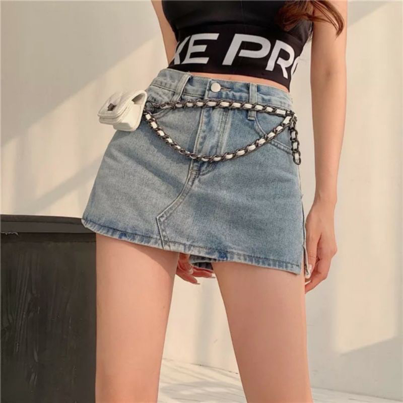 Chân váy jeans ngắn chữ A lưng cao, Quần Short Jean Giả Váy Cạp Cao | BigBuy360 - bigbuy360.vn