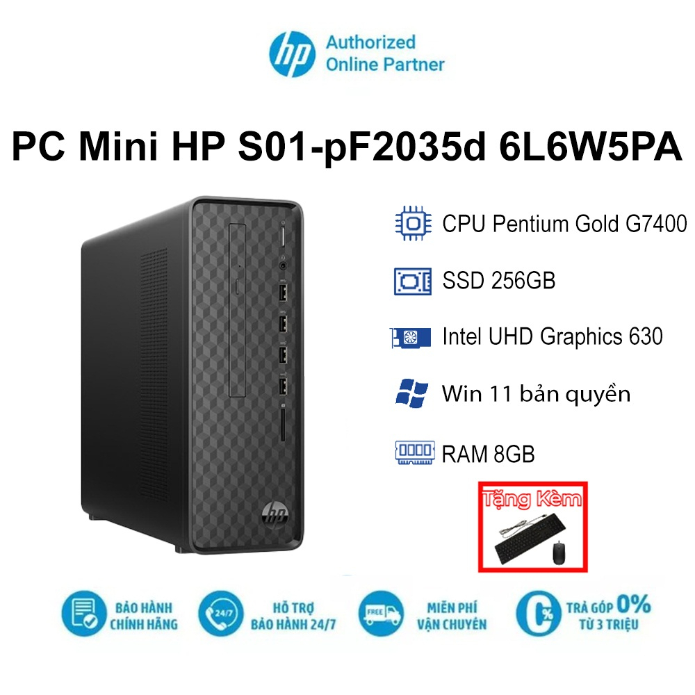 Máy Tính Để Bàn PC Mini HP S01-pF2035d 6L6W5PA G7400| 8GB| 256GB| OB| Wifi,BT| Win11