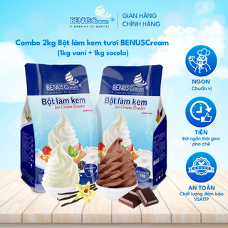 Combo 2kg Bột làm kem tươi BENUSCream (1kg vani + 1kgsocola)