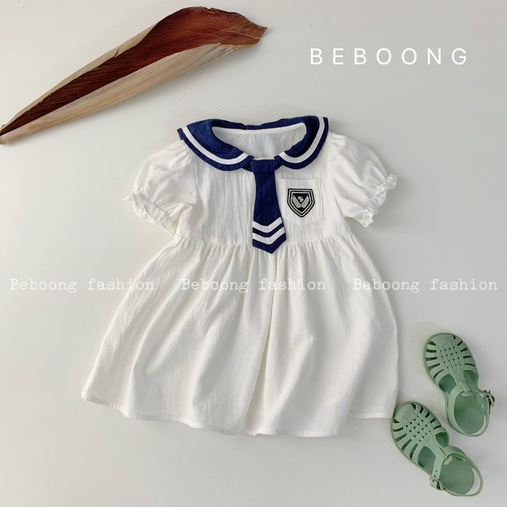 Váy bé gái kiểu dáng babydoll phối cà vạt nơ sau cổ sành điệu - váy thủy thủ bé gái chất liệu thô mềm sang chảnh
