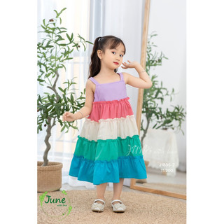 Váy June J1895(Màu 1) - Thiết kế sắc màu rainbow bèo tầng cho mùa hè rực rỡ, chất liệu cotton mềm mại thấm hút mồ hôi