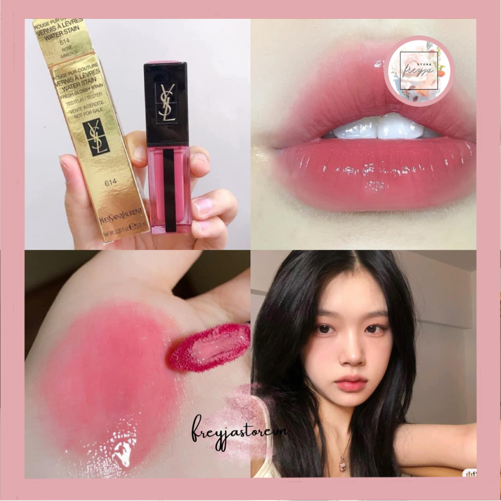Son YSL Water Stain 614 Rose Immerge - Tô Điểm Ngọt Ngào Nữ Tính, Màu Hồng Cánh Hoa Dịu Dàng Hương Thơm Trái Cây Dịu Nhẹ