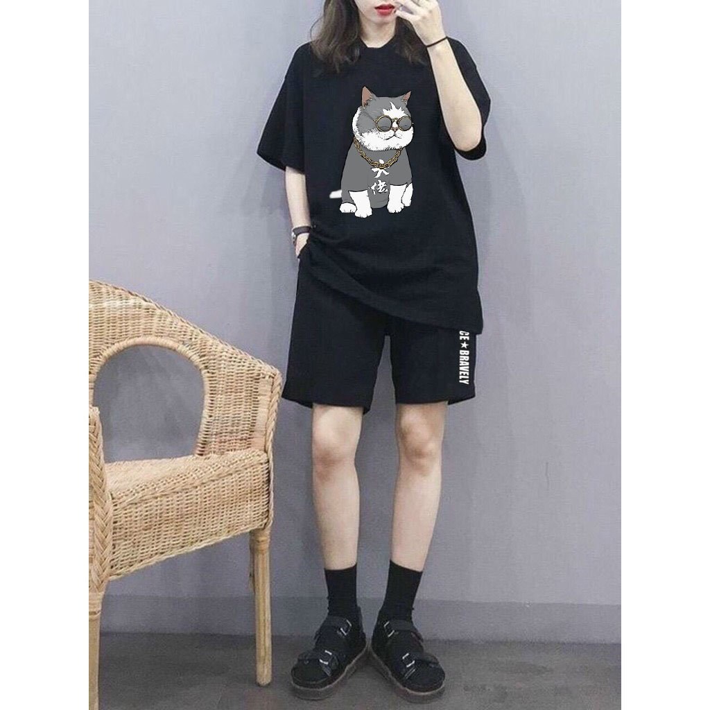 Bộ Hè Nam Mèo Đeo Kính Chất Thun Co Giãn Cao Cấp