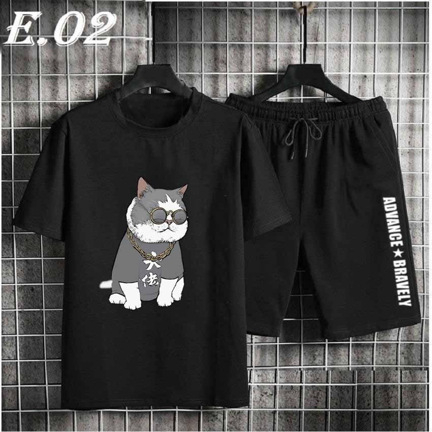 Bộ Hè Nam Mèo Đeo Kính Chất Thun Co Giãn Cao Cấp