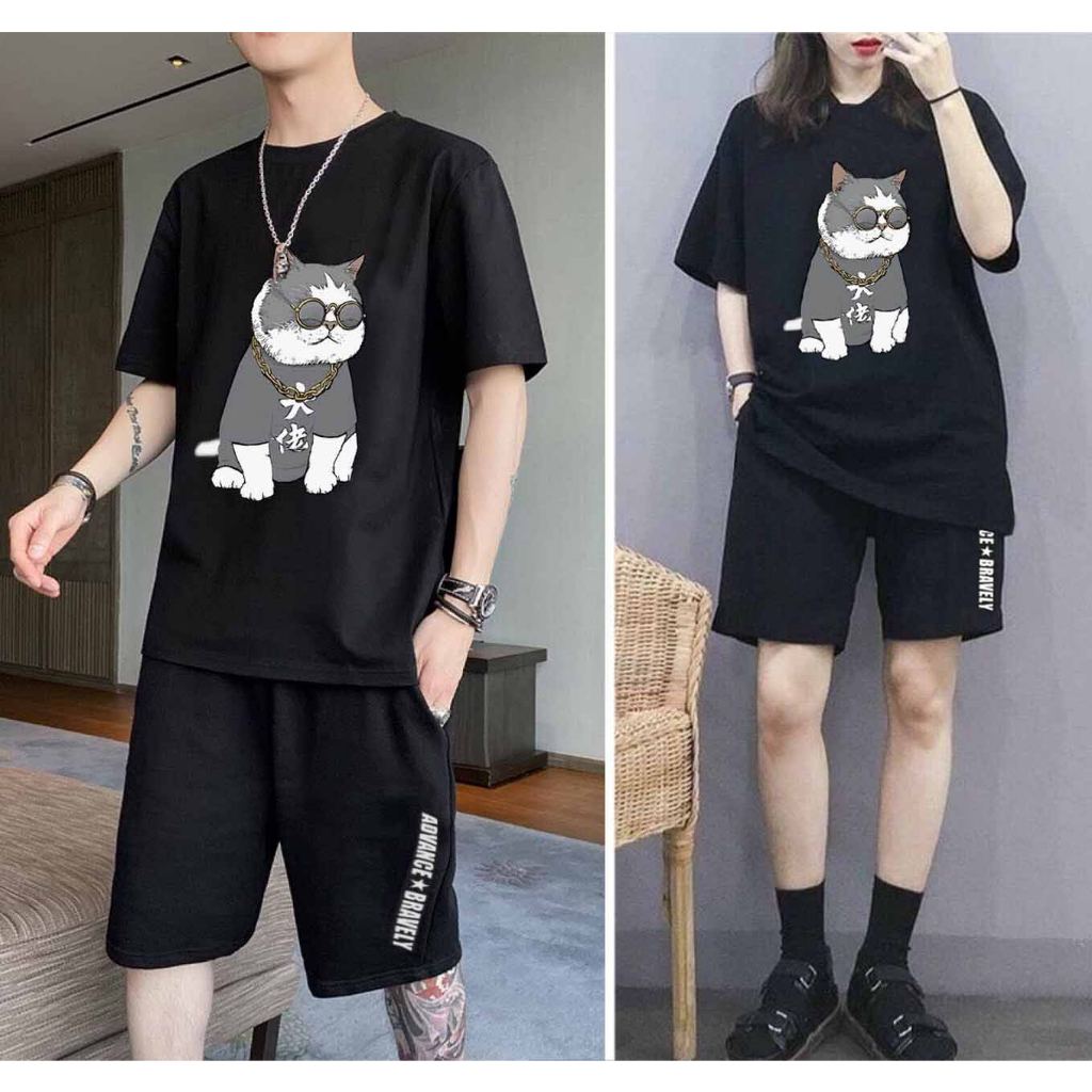 Bộ Hè Nam Mèo Đeo Kính Chất Thun Co Giãn Cao Cấp