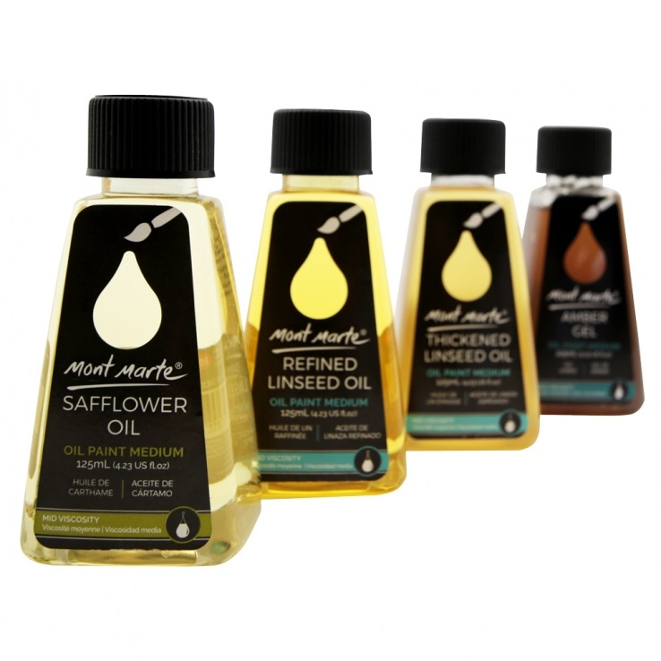 Dung môi, dầu lanh đã tinh chế sơn dầu 125ml Mont Marte Safflower Oil / Refined Linseed Oil / Thickened Linseed Oil
