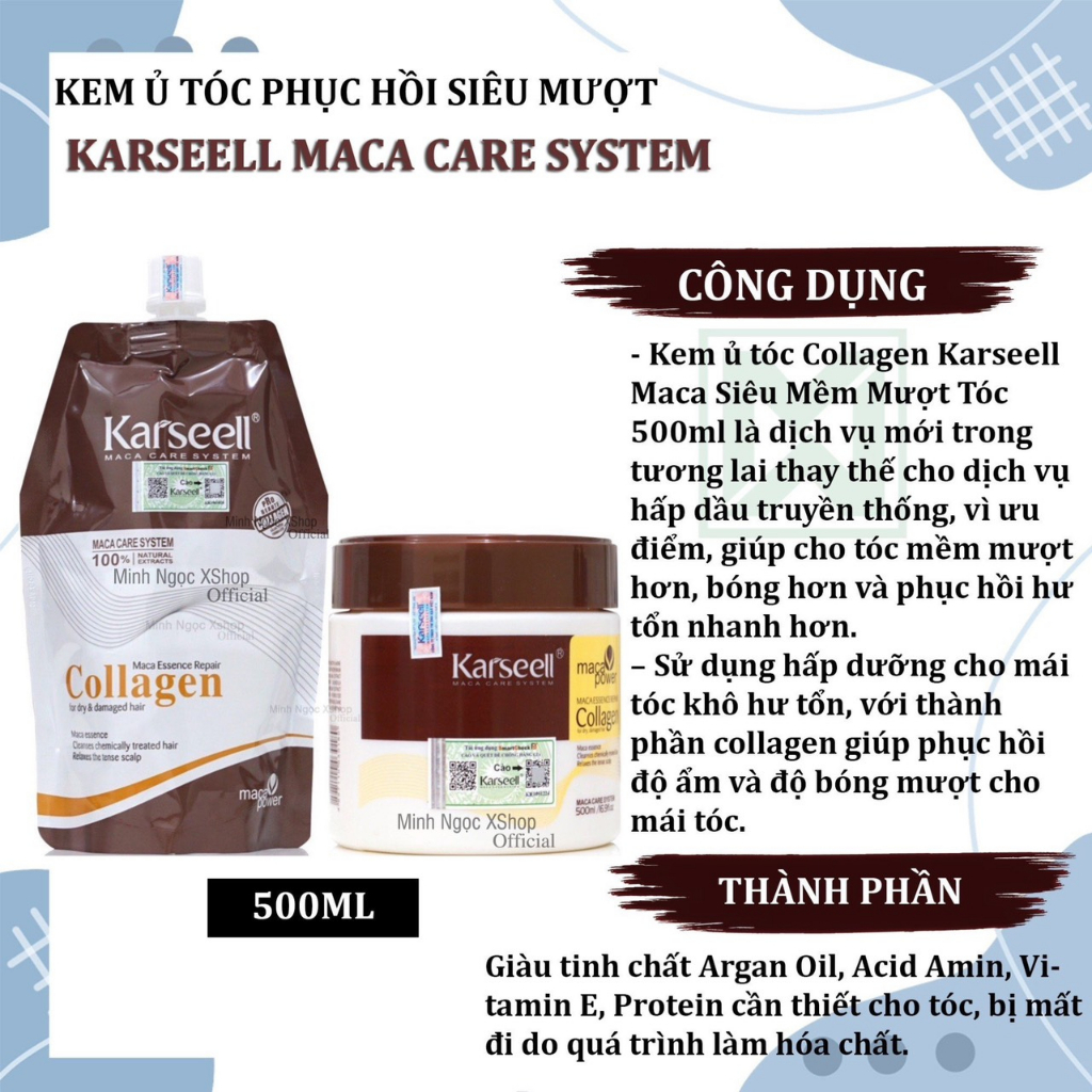 Kem ủ tóc phục hồi siêu mượt Collagen Karseell Maca 500ML, tóc đẹp chuẩn salon ngay tại nhà