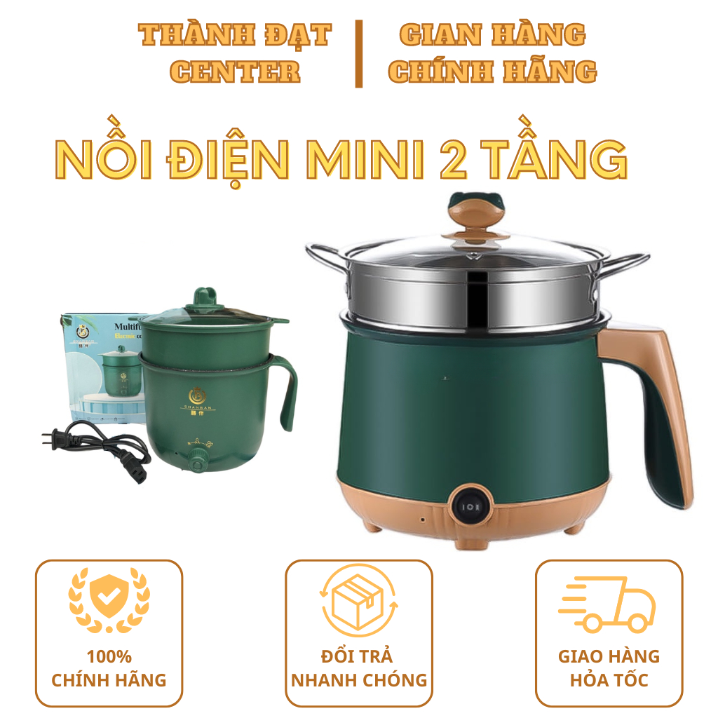 Nồi Điện Mini 2 Tầng Đa Năng Tặng Kèm Khay Hấp ( Chiên, Xào, Nấu ăn, nấu cơm, nấu lẩu mini )