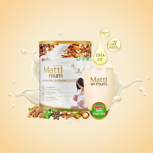 MATTI MUM Sữa hạt lợi sữa 100% đạm thực vật cho mẹ sau sinh đạt chứng nhận NON-GMO của Hoa Kỳ - Hộp 650g