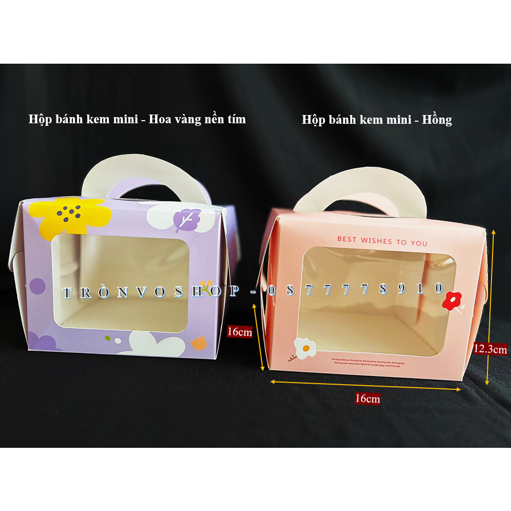 🍇🍇Hộp bánh kem mini - Hoa vàng nền tím 🍇🍇Hộp bánh kem mini - Hồng - Kích thước : 16*16*12.3cm (dài*rộng*cao) [set/10c]