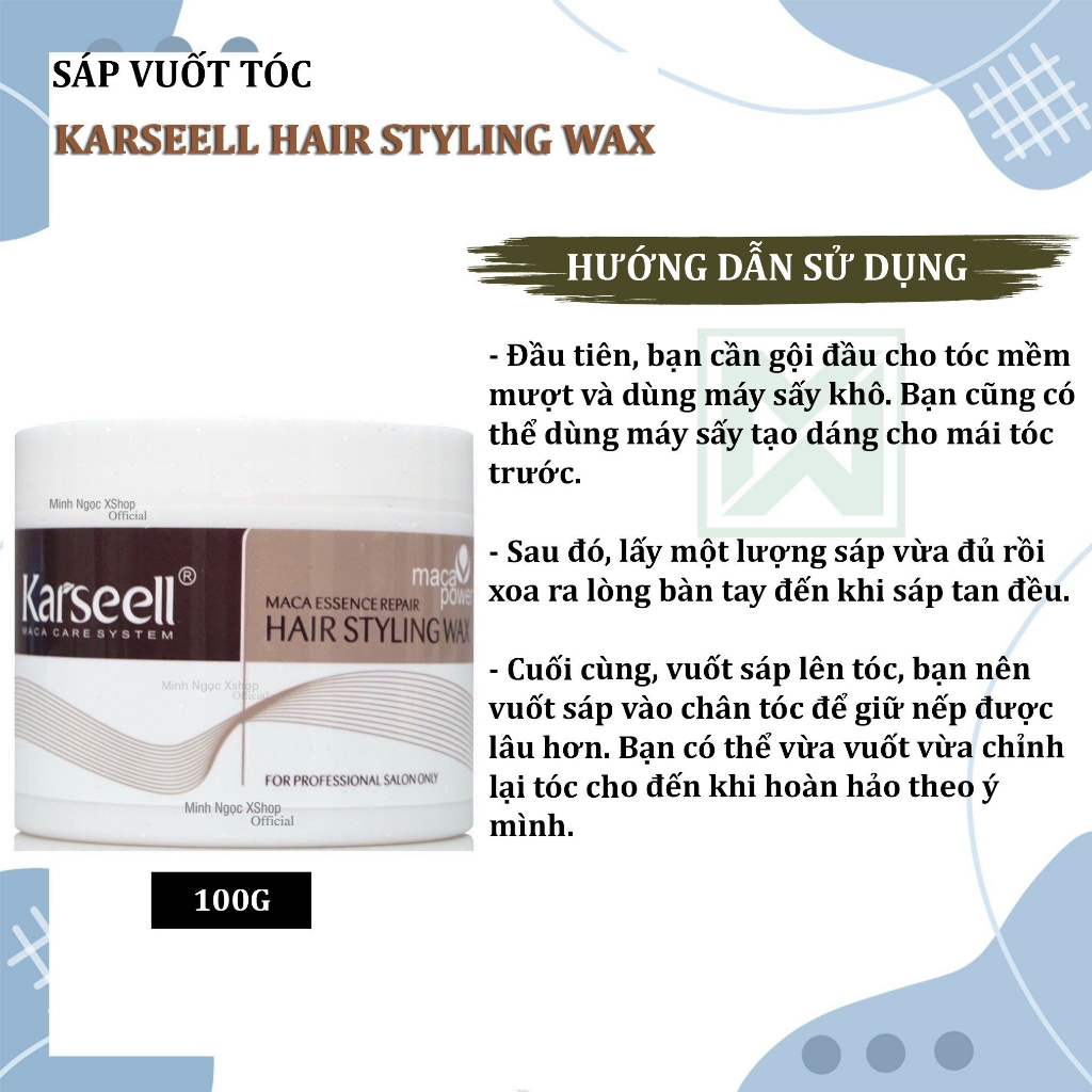 Sáp vuốt tóc nam nữ KARSEELL Maca Hair Styling Wax 100g chăm sóc, giữ nếp tóc