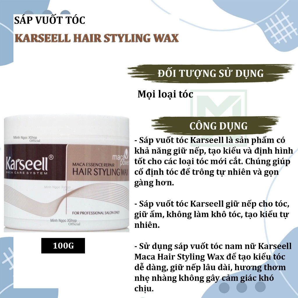 Sáp vuốt tóc nam nữ KARSEELL Maca Hair Styling Wax 100g chăm sóc, giữ nếp tóc