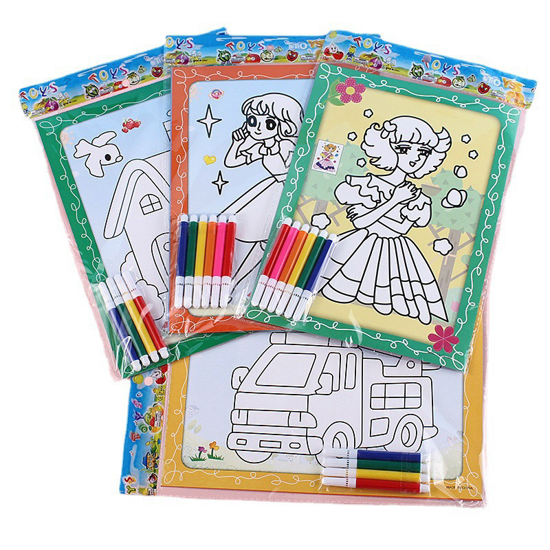 Set 2 tranh và 6 màu dạ tập tô màu cho bé