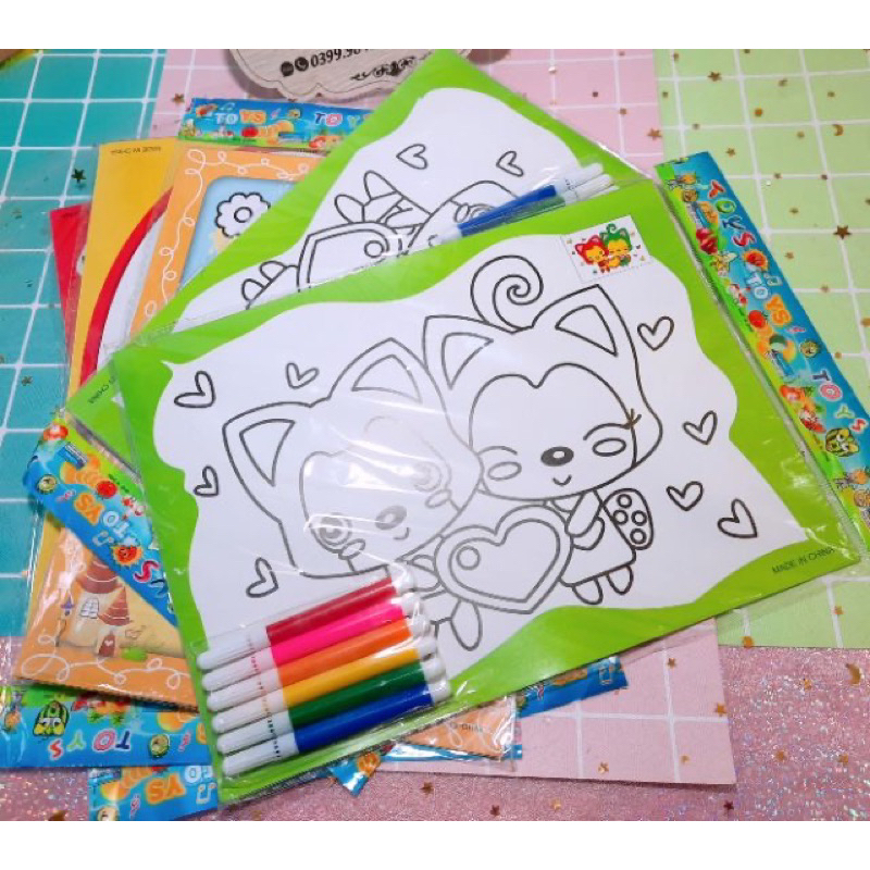 Set 2 tranh và 6 màu dạ tập tô màu cho bé