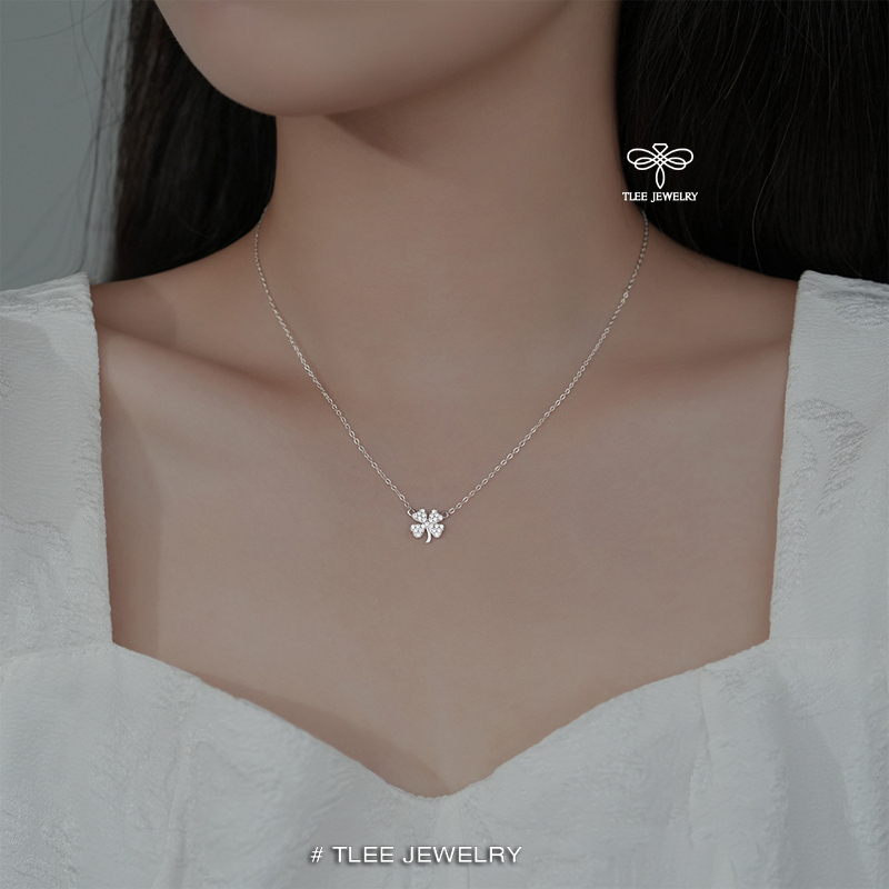 Dây chuyền bạc nữ TLEE mẫu cỏ bốn lá đính đá nhỏ mini nữ tính TleeJewelry D0186