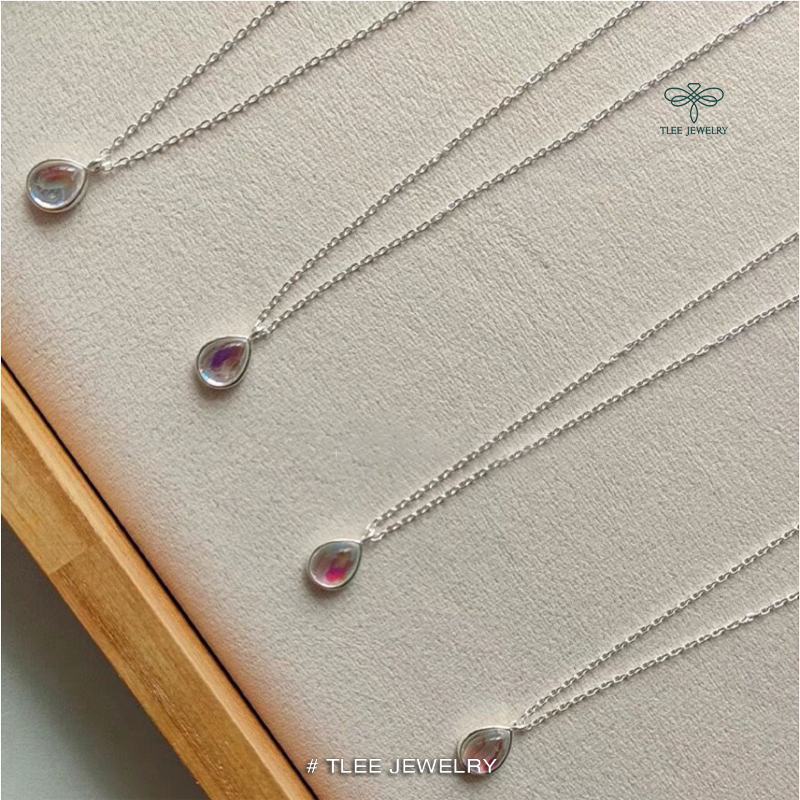 Dây chuyền bạc nữ TLEE, vòng cổ đá mặt tròn moonstone mini xinh xắn TleeJewerly