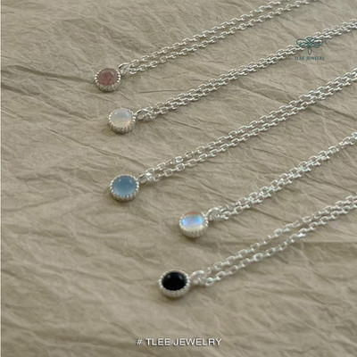 Dây chuyền bạc nữ TLEE, vòng cổ đá mặt tròn moonstone mini xinh xắn TLEE JEWELRY D0357