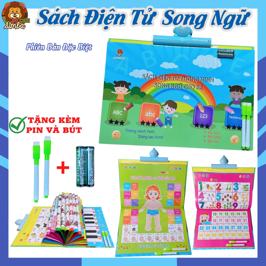 Sách Điện Tử Song Ngữ Cao Cấp Cho Bé - Quà Tặng 3 Pin