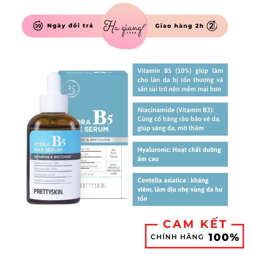 Serum phục hồi, dưỡng trắng b5 Hydra b5 Max Serum Repairing & Whitening Prettyskin, Tinh chất phục hồi B5