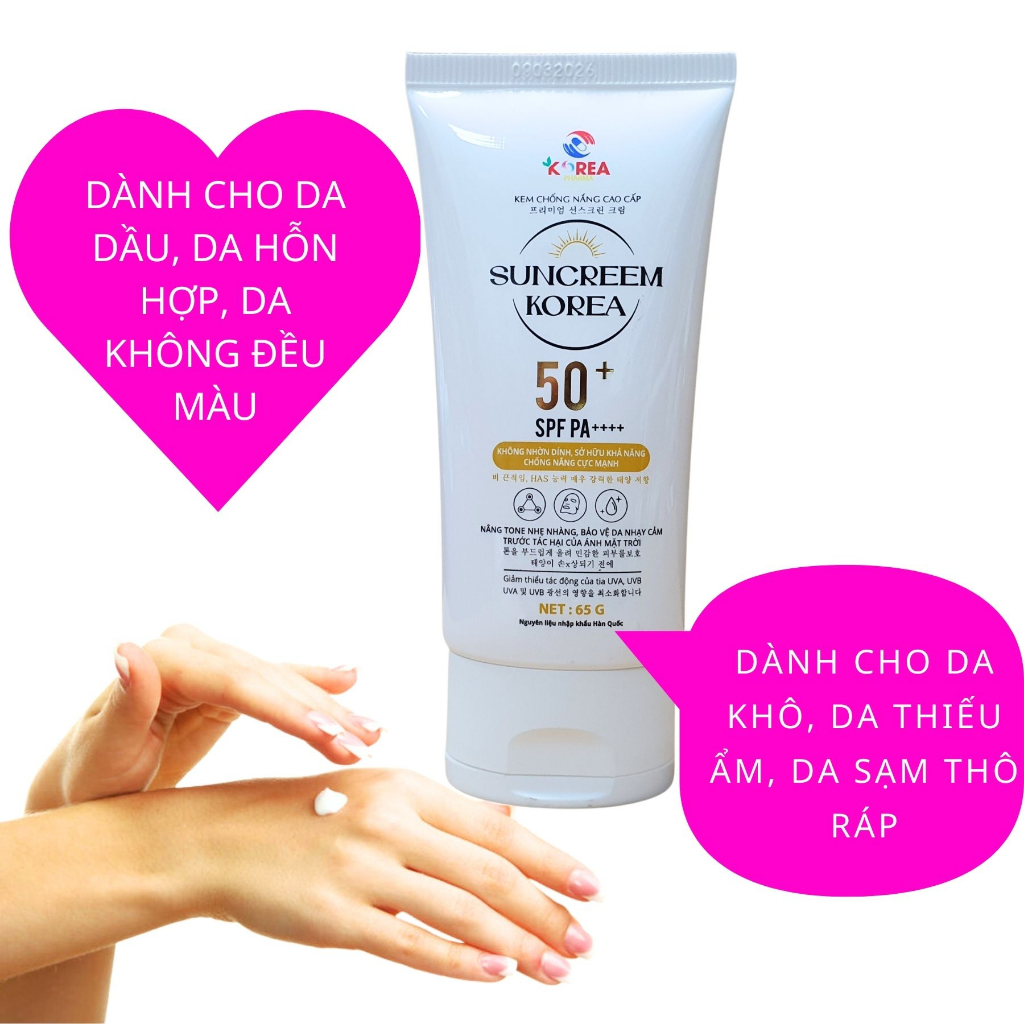 Kem chống nắng SUNCREEM KOREA 65G chống nắng cực mạnh, giúp kiểm soát bóng nhờn & bảo vệ da trước tia UVB UVA SPF 50+