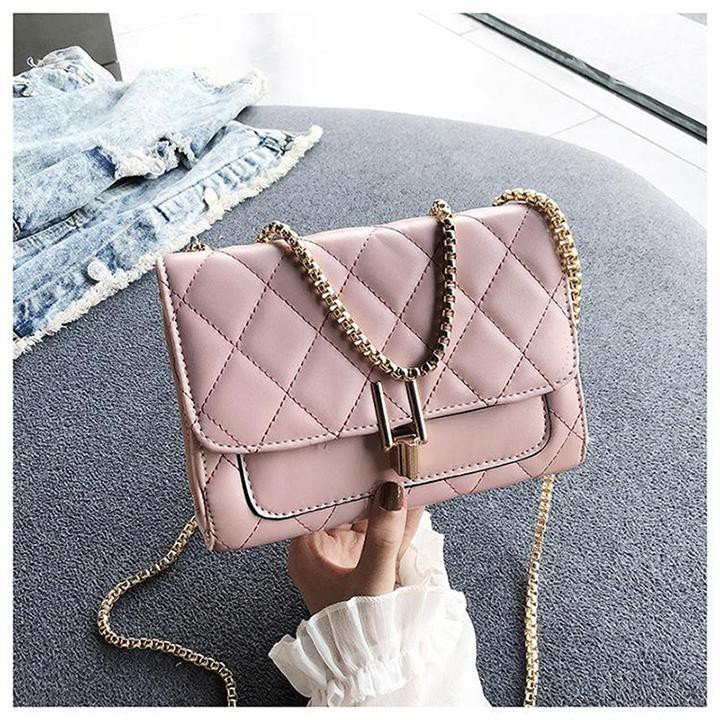 [  giảm 10K cho đơn bất kì ] Túi Xách Nữ Đeo Chéo Trần Trám Khóa Bấm Da Pu Màu Trơn ĐEN TRẮNG Dáng Vuông