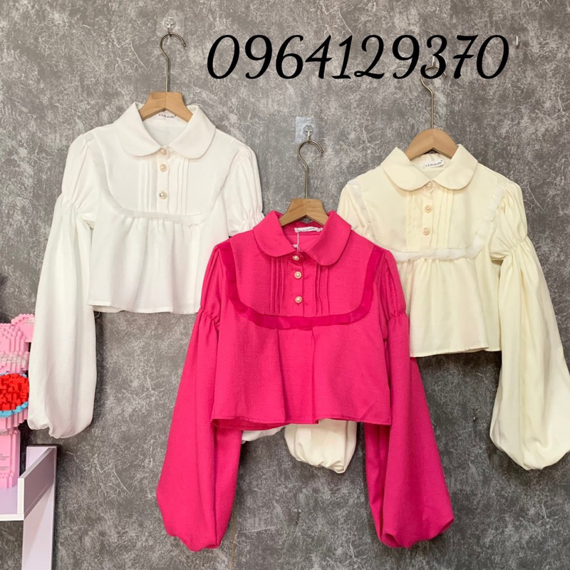 Áo Sơ Mi Dạ Croptop Tay Bồng Cổ Sen Xinh Xắn