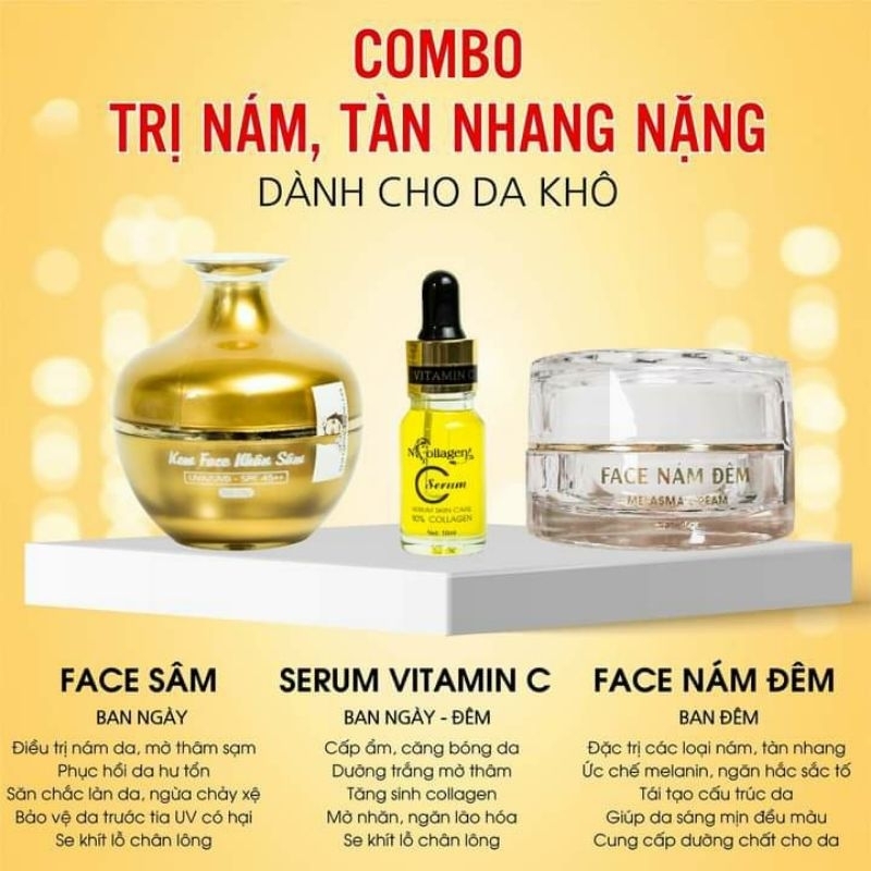 kem sâm+ kem nám đêm+ serum c dành cho da nám nặng