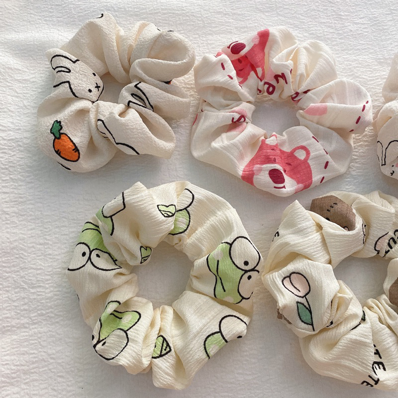 Scrunchies cột tóc, buộc tóc hình gấu, thỏ dễ thương