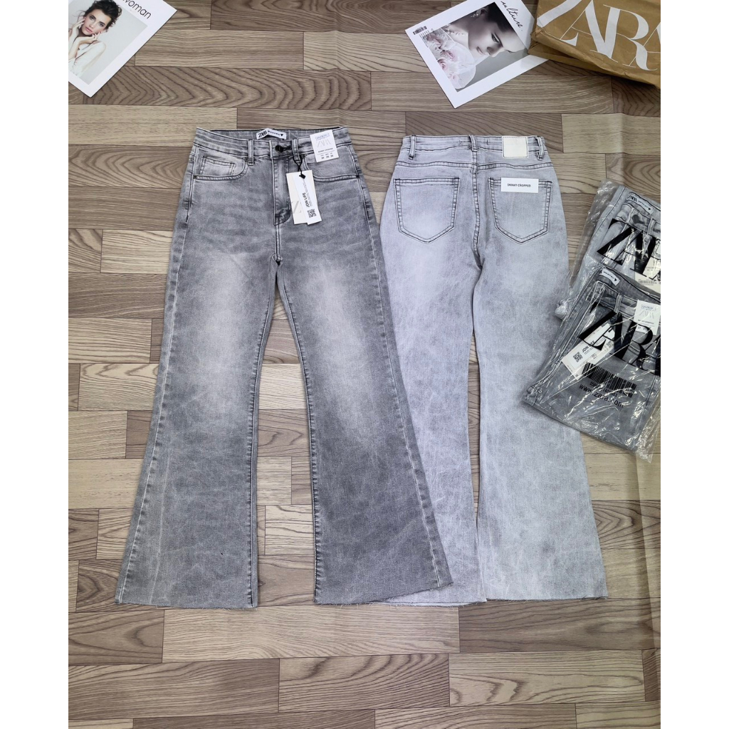 Quần jeans loe Za.rra xé lai xám nhạt size 26-27