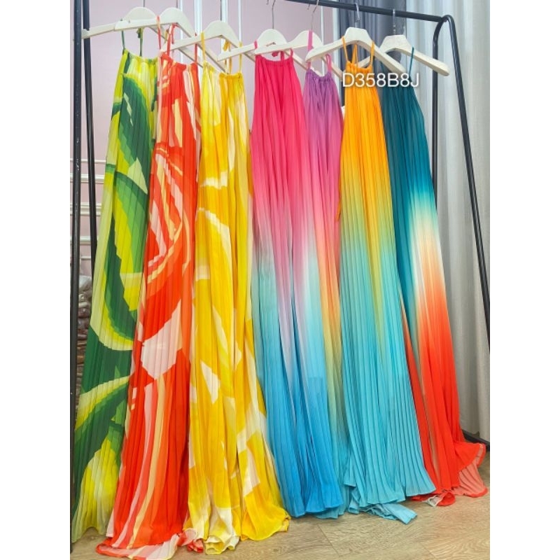 Đầm Đi Biển Dáng Dài ,Váy Maxi Cổ Yếm Loang Màu Ombre Dáng Rộng Hở Lưng Vải Voan 2 Lớp Đủ Màu Cho Nữ