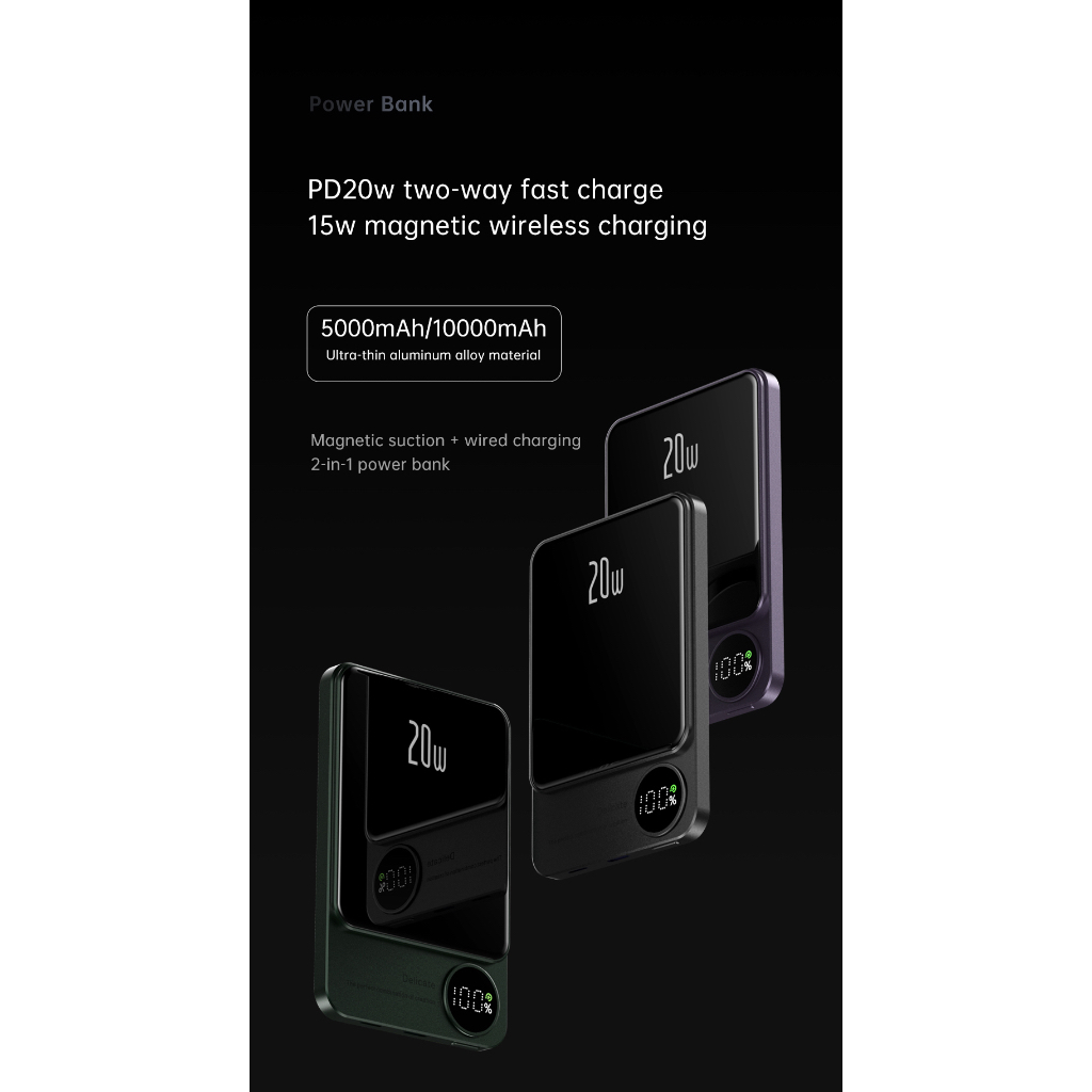 Sạc Dự Phòng Không Dây FENRUI Q9 5000mAh /10000mAh,Cho 12/13/14 Series,Sạc K Dây từ tính 7.5W,SẠC CÓ DÂY 20W