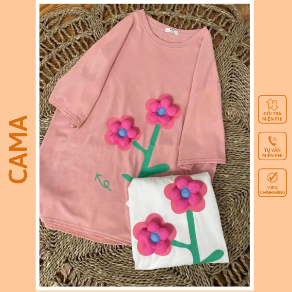 Áo thun nữ tay lỡ form rộng chất cotton khô 3158 BÔNG HOA NỔI siêu cute  phong cách  Hàn Quốc CAMASTORE M795