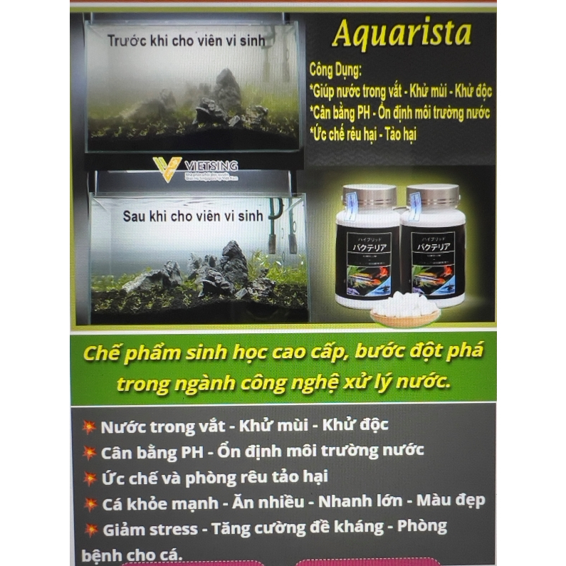 Vi sinh dạng viên nén làm trong nước cho bể cá cảnh Aquarista Nhật Bản