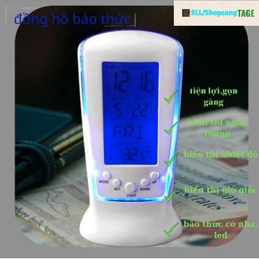 Đồng hồ thông minh đo nhiệt độ, thời gian - Đồng hồ báo thức đèn LED phát nhạc