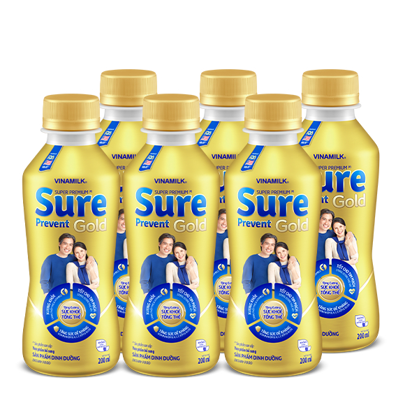 Sữa pha sẵn Vinamilk Sure Prevent Gold Chai 200ml (Lốc 6 chai) (date 08/2023)