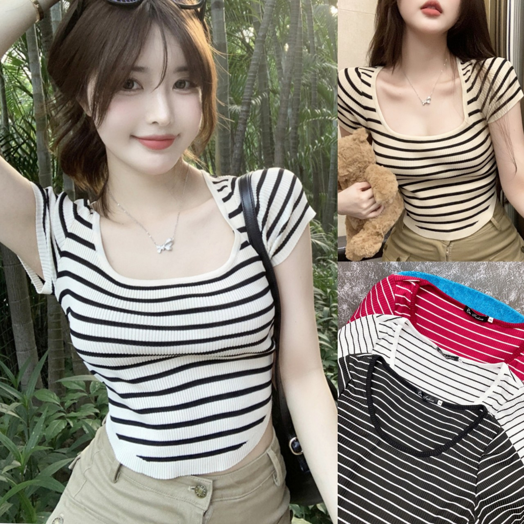 Bigsize Áo Thun Cô Vuông Sọc Ngang Nhiều Màu Phom Rộng,Áo Big Size Cơ Bản Chất Co Giãn Mã G113