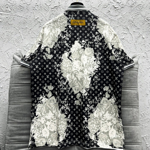 Áo Polo Nam In Hoa lv Phối Viền Cổ Xám Vải Mát Mịn Cao Cấp