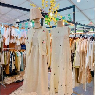 Váy đầm linen sát nách dáng dài thêu hoa nhí xinh xắn, đầm nữ S2M chất linen mềm mát style mùa hè